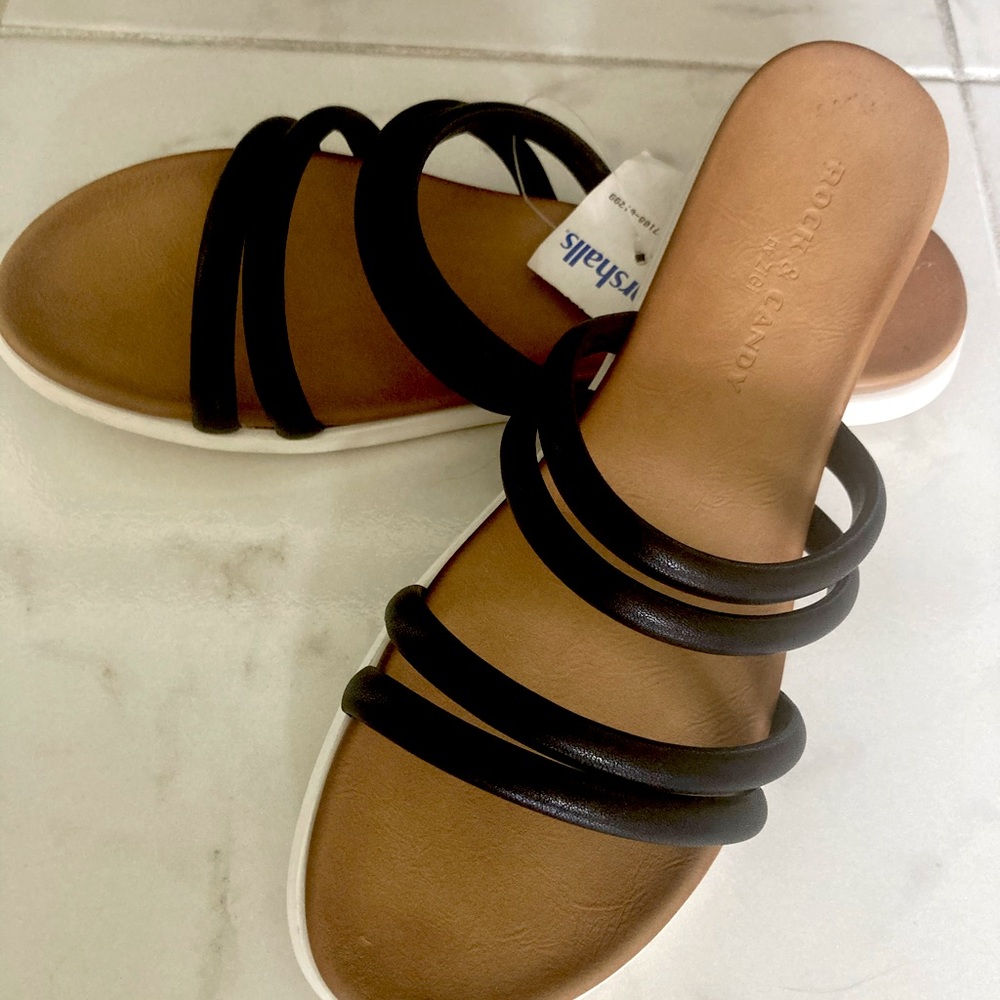 NWT Womens Black Strappy Sandals  SZ 7.5